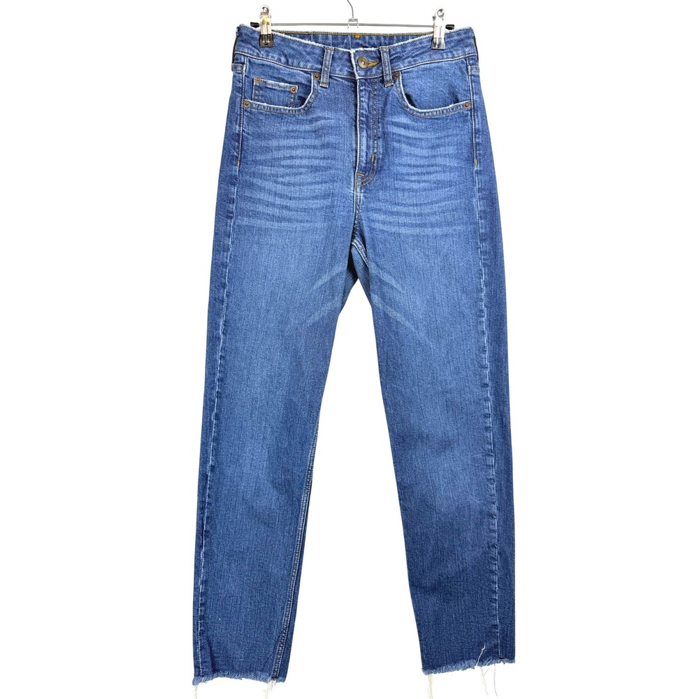 H&M Divided High Waisted‎ Blue Denim Jeans Frayed Hem Women's Size 6